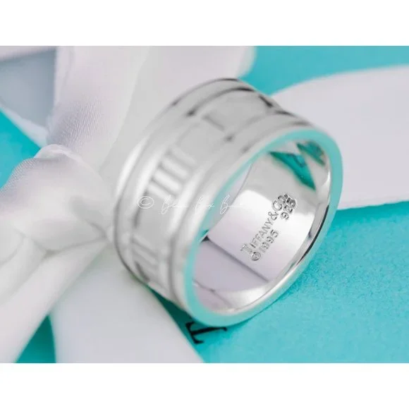 Tiffany & Co. Ring Men's Silver Atlas Roman Numerals Wide Band Vintage 1995 - Picture 7 of 10